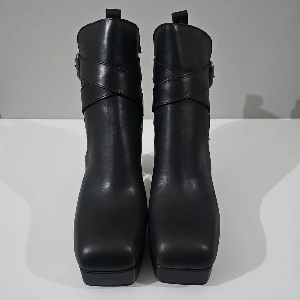 Jeffrey Campbell Amuse Ankle Boot Womens 10 Black Leather Platform High Heel